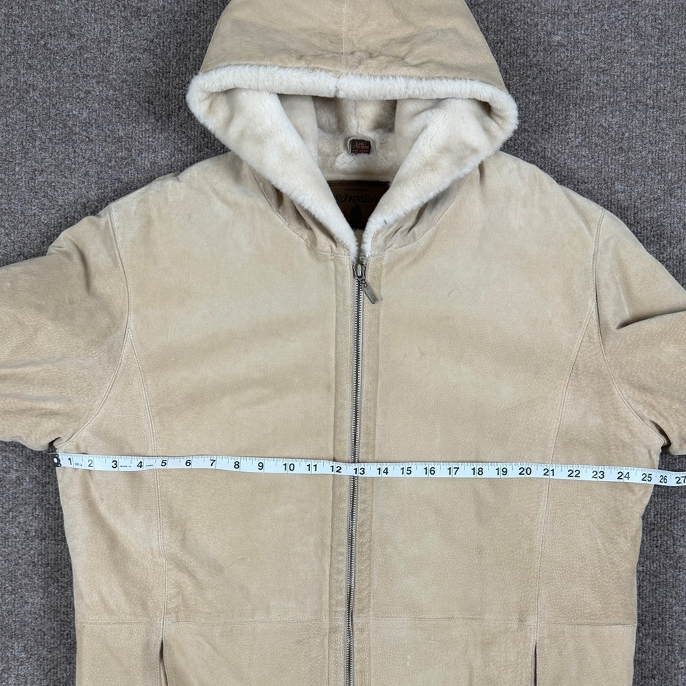 St John’s Bay Tan Suede Leather Parka Jacket Womens XL Full Zip Hooded Fur Lined - Picture 10 of 10